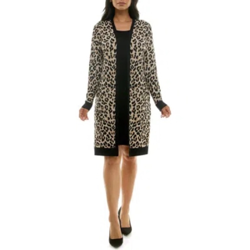 Leopard Print Open Front Cardigan Sweater